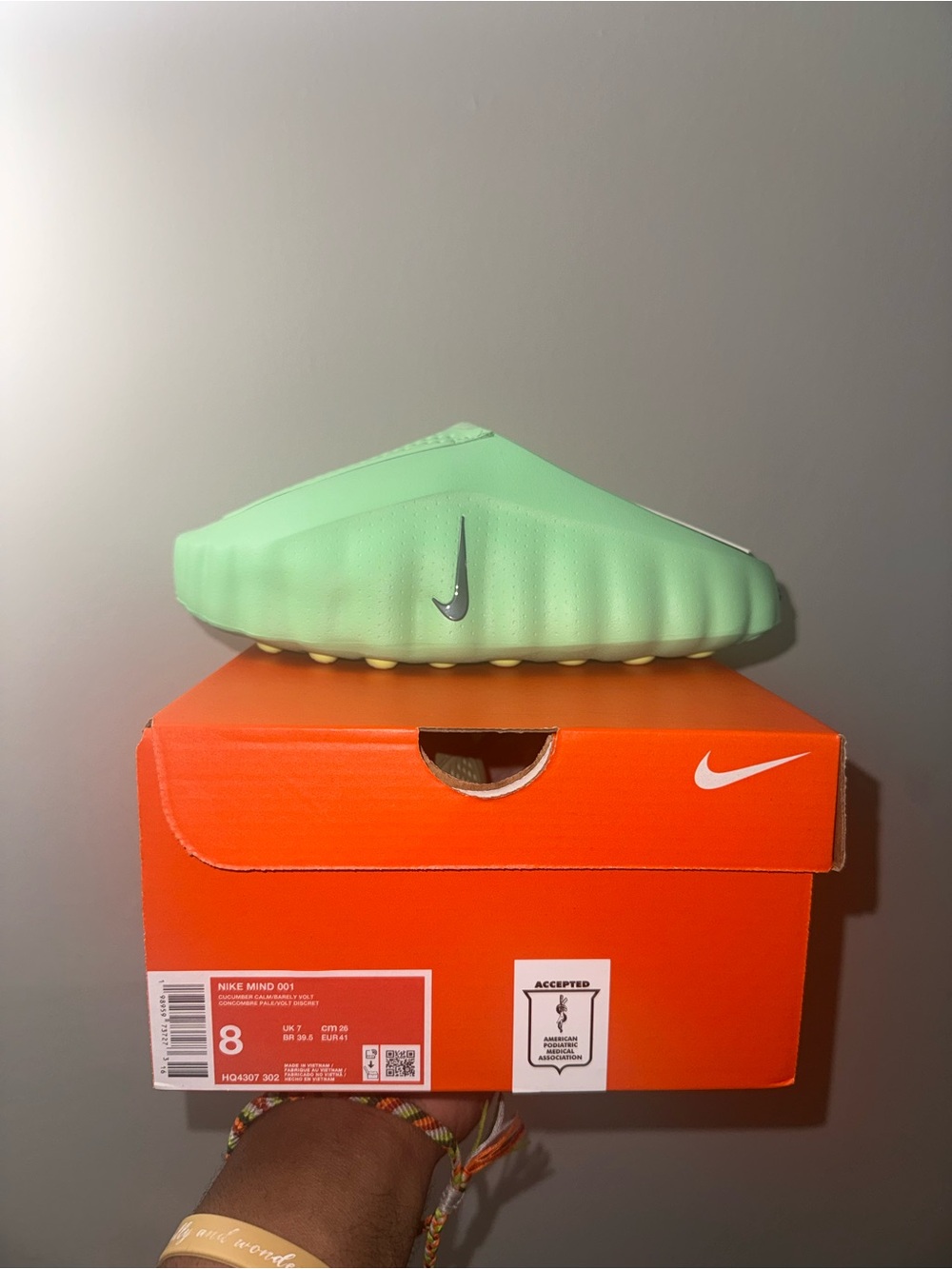 Nike Men’s Mind Foam Slide in Mint Green with Silver Swoosh